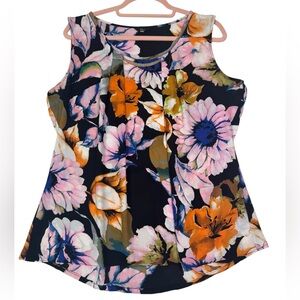 Milano Women’s Sleeveless Floral Blouse‎ L Multicolor Black Pink Orange